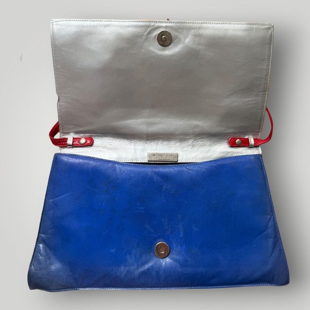 Vintage Charles Jourdan Paris France Colorblock Leather Shoulder Bag Blue - Picture 4 of 15